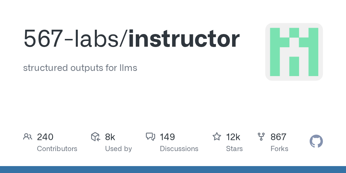 Instructor: Structured Outputs for LLMs with Pydantic and Python