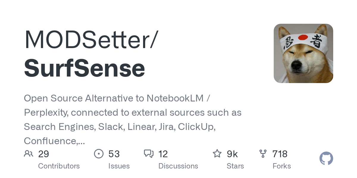 SurfSense: Open Source AI Research Agent with Extensive Integrations